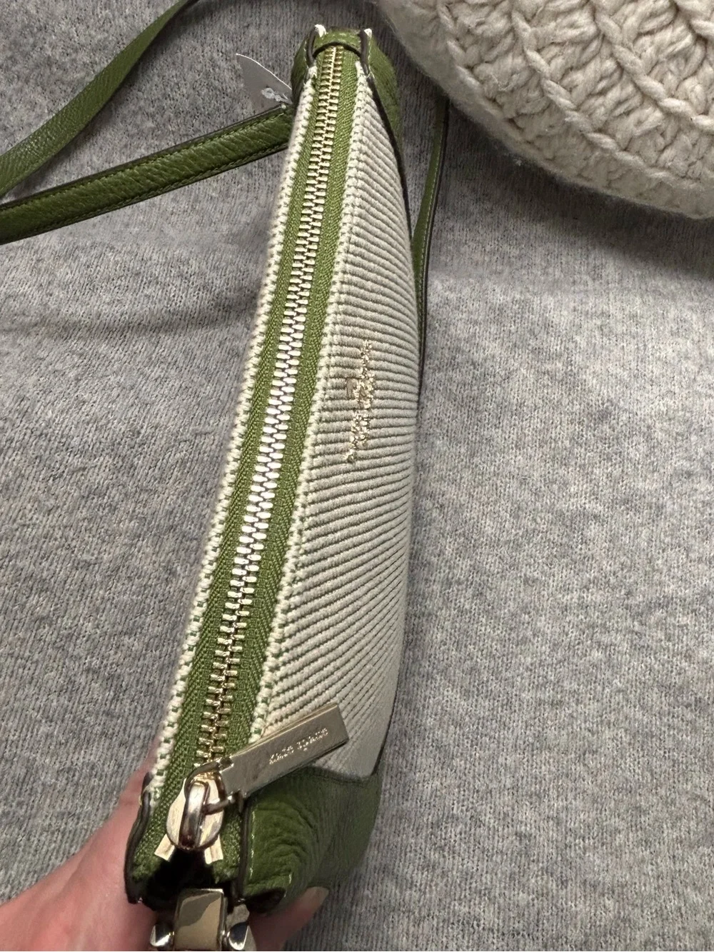 kate spade Green and Cream Canvas Leather Crossbody Bag